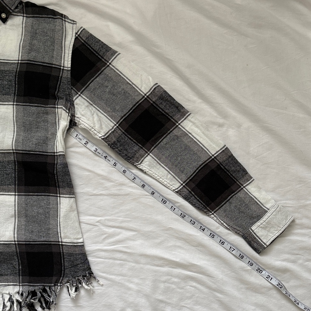 ADPT Women's Oversized, Buffalo Flannel Long Sleeve Button-Up Black White - XXS - Picture 5 of 9